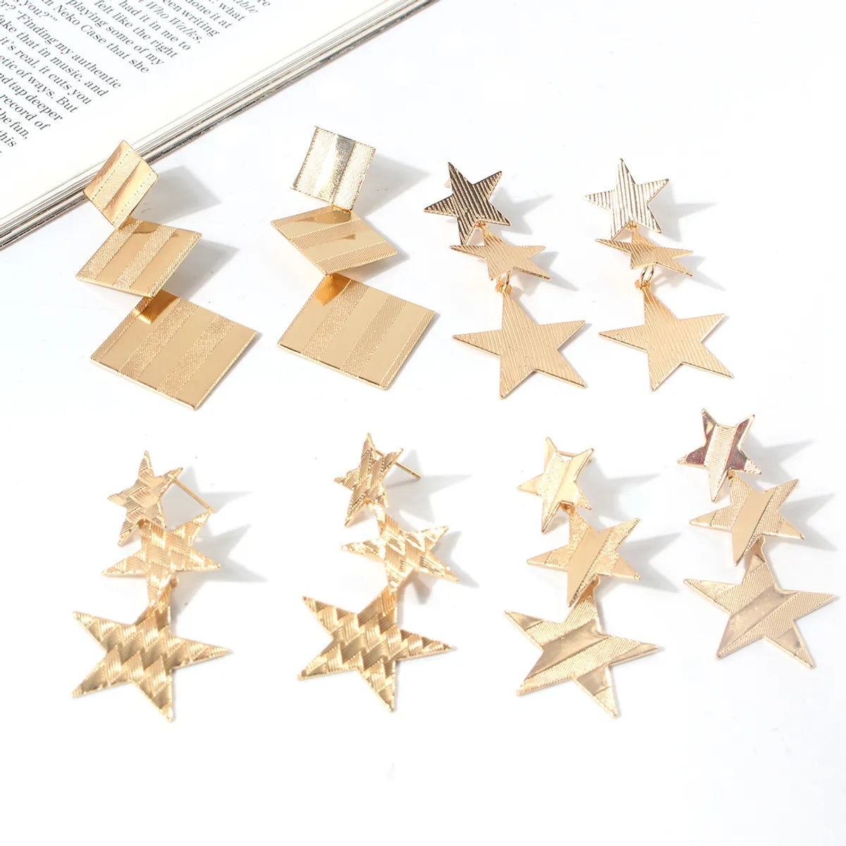 1 Pair Simple Style Square Star Metal Side Stripe Women's Drop Earrings