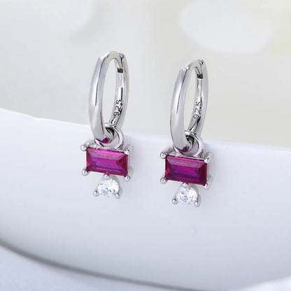 1 Pair Simple Style Square Sterling Silver Inlay Zircon Drop Earrings