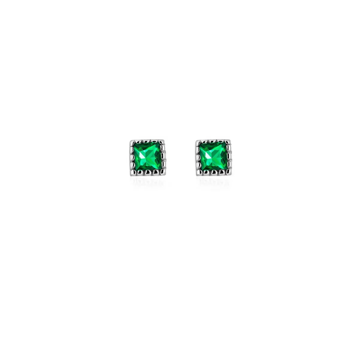 1 Pair Simple Style Square Sterling Silver Plating Inlay Artificial Gemstones Ear Studs