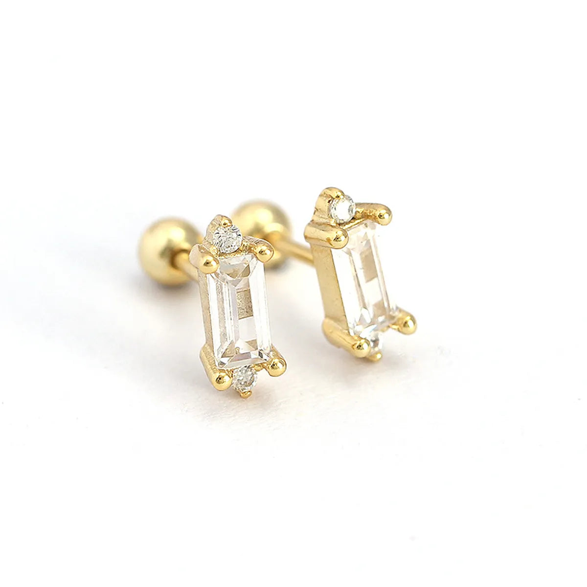 1 Pair Simple Style Square Sterling Silver Plating Inlay Zircon Ear Studs