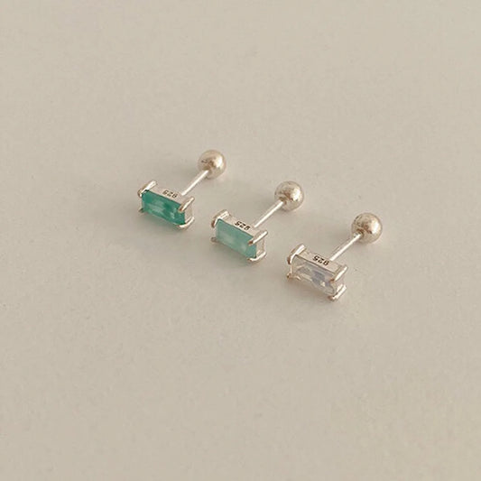 1 Pair Simple Style Square Sterling Silver Plating Inlay Zircon Ear Studs