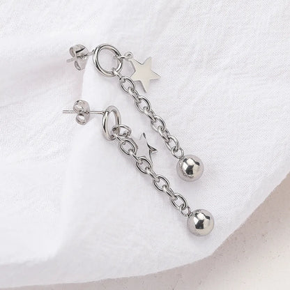 1 Pair Simple Style Star Ball Plating Chain Titanium Steel Drop Earrings