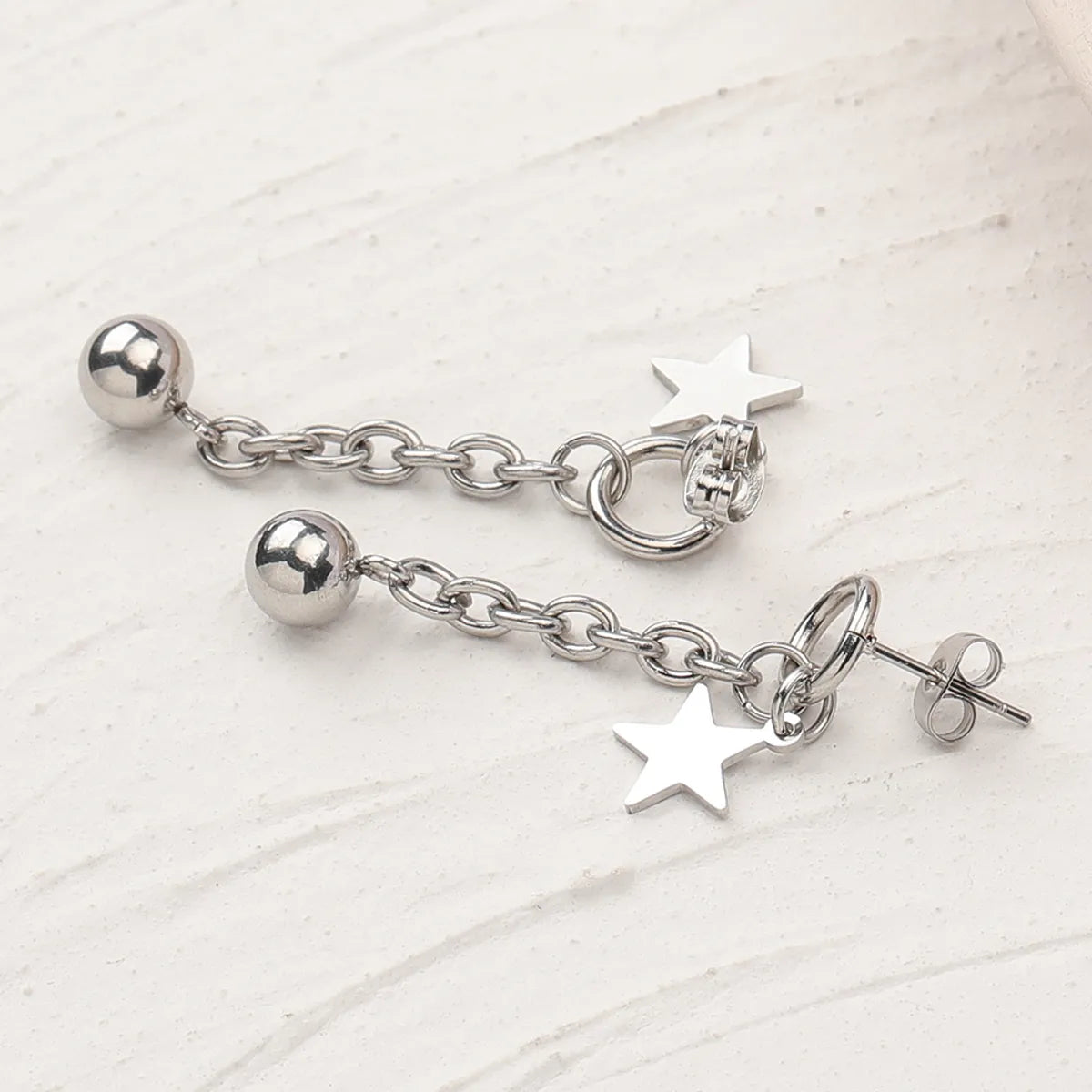 1 Pair Simple Style Star Ball Plating Chain Titanium Steel Drop Earrings