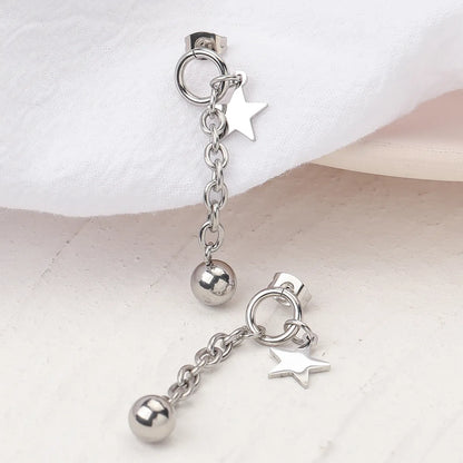 1 Pair Simple Style Star Ball Plating Chain Titanium Steel Drop Earrings