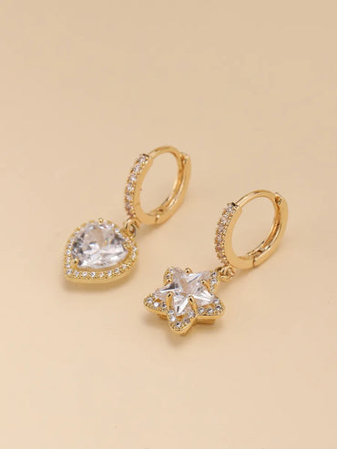 1 Pair Simple Style Star Heart Shape Plating Inlay Copper Zircon Drop Earrings