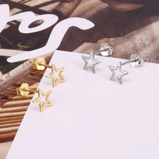 1 Pair Simple Style Star Hollow Out Sterling Silver Ear Studs