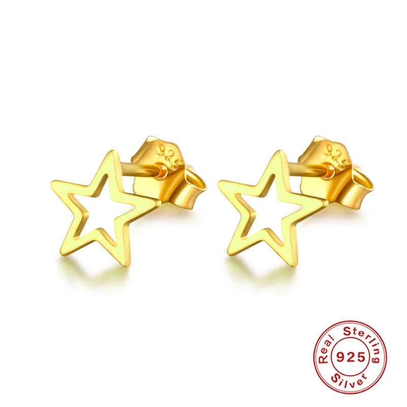 1 Pair Simple Style Star Hollow Out Sterling Silver Ear Studs