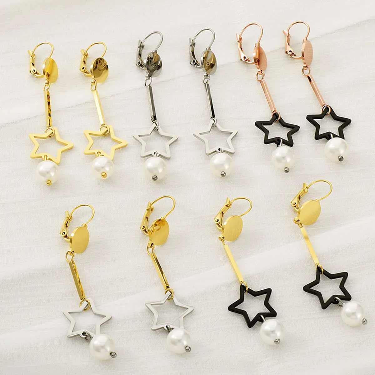 1 Pair Simple Style Star Inlay 304 Stainless Steel Pearl Drop Earrings