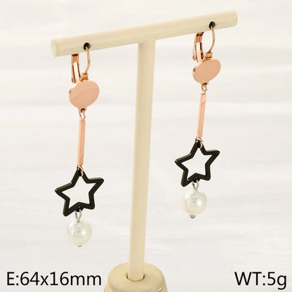 1 Pair Simple Style Star Inlay 304 Stainless Steel Pearl Drop Earrings