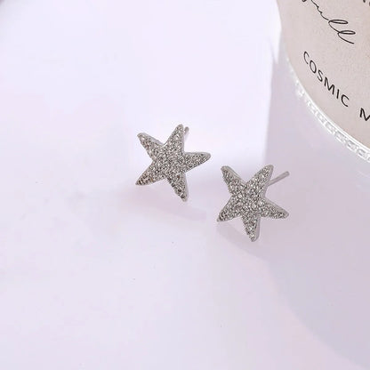 1 Pair Simple Style Star Inlay Alloy Zircon Ear Studs