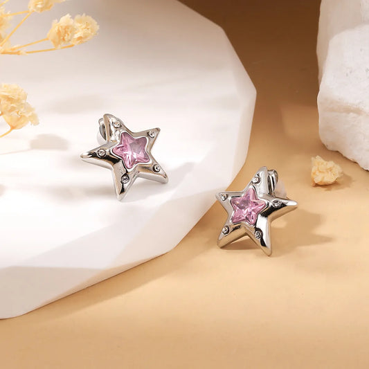 1 Pair Simple Style Star Inlay Stainless Steel Zircon 18K Gold Plated Ear Studs