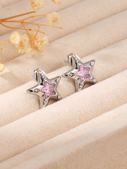 1 Pair Simple Style Star Inlay Stainless Steel Zircon 18K Gold Plated Ear Studs