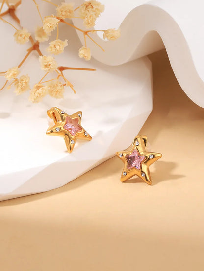 1 Pair Simple Style Star Inlay Stainless Steel Zircon 18K Gold Plated Ear Studs