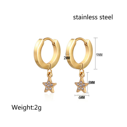 1 Pair Simple Style Star Inlay 304 Stainless Steel Zircon 18K Gold Plated Drop Earrings