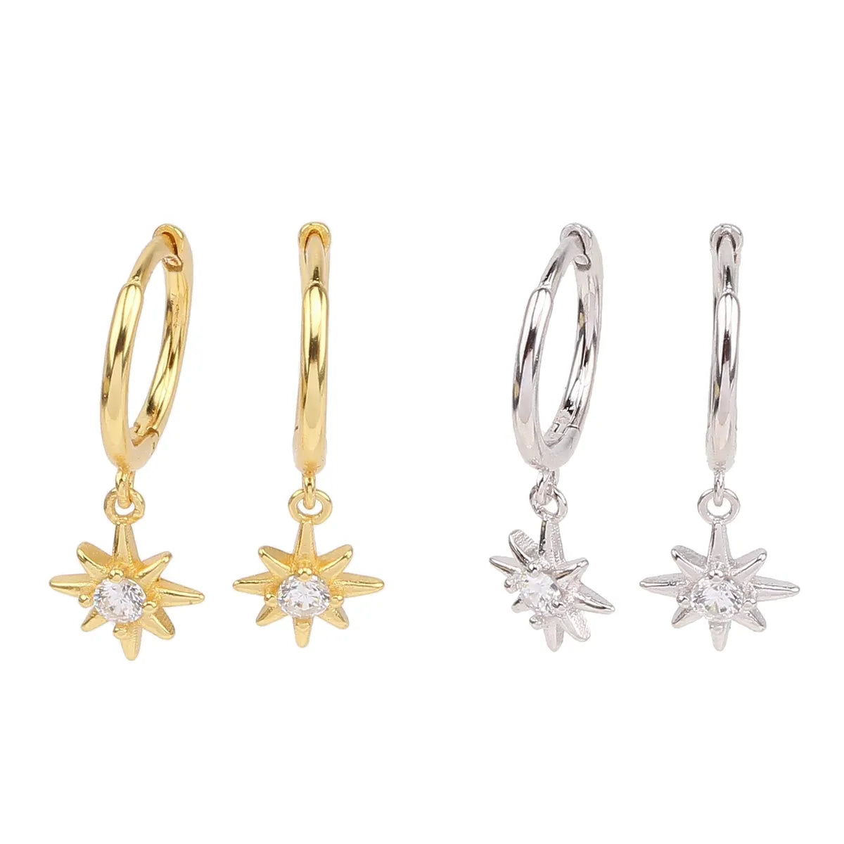 1 Pair Simple Style Star Inlay Sterling Silver Zircon Drop Earrings