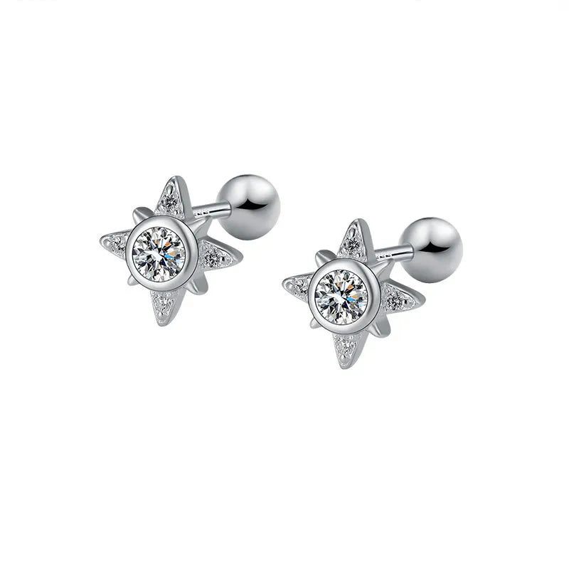 1 Pair Simple Style Star Inlay Sterling Silver Zircon Ear Studs