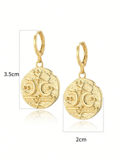 1 Pair Simple Style Star Moon Cherry Inlay Carving Copper Zircon 18K Gold Plated Drop Earrings