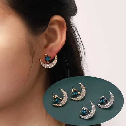 1 Pair Simple Style Star Moon Plating Inlay Alloy Rhinestones Ear Studs