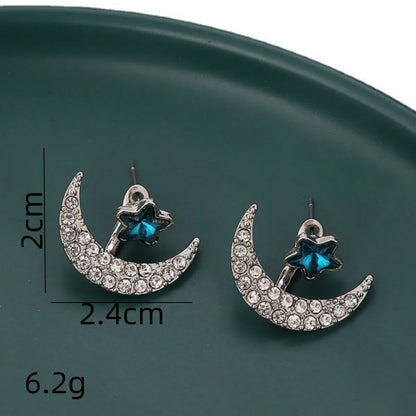 1 Pair Simple Style Star Moon Plating Inlay Alloy Rhinestones Ear Studs