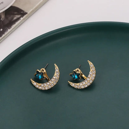 1 Pair Simple Style Star Moon Plating Inlay Alloy Rhinestones Ear Studs