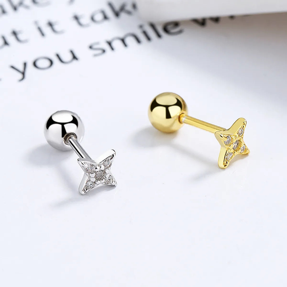 1 Pair Simple Style Star Moon Plating Inlay Sterling Silver Artificial Gemstones Ear Studs