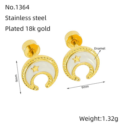 1 Pair Simple Style Star Moon Polishing Plating Stainless Steel Titanium Steel 18K Gold Plated Ear Studs