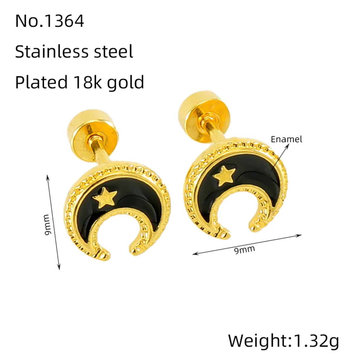 1 Pair Simple Style Star Moon Polishing Plating Stainless Steel Titanium Steel 18K Gold Plated Ear Studs