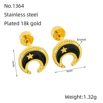 1 Pair Simple Style Star Moon Polishing Plating Stainless Steel Titanium Steel 18K Gold Plated Ear Studs