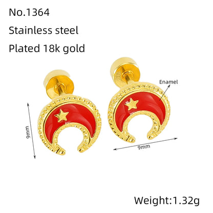 1 Pair Simple Style Star Moon Polishing Plating Stainless Steel Titanium Steel 18K Gold Plated Ear Studs