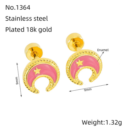 1 Pair Simple Style Star Moon Polishing Plating Stainless Steel Titanium Steel 18K Gold Plated Ear Studs