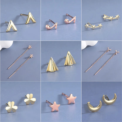 1 Pair Simple Style Star Moon Sterling Silver Ear Studs