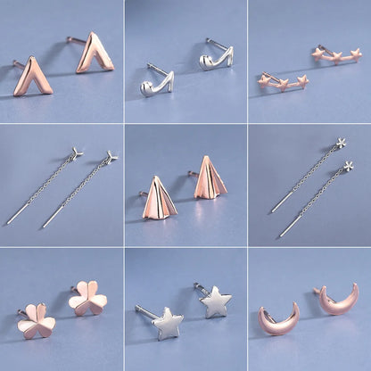 1 Pair Simple Style Star Moon Sterling Silver Ear Studs