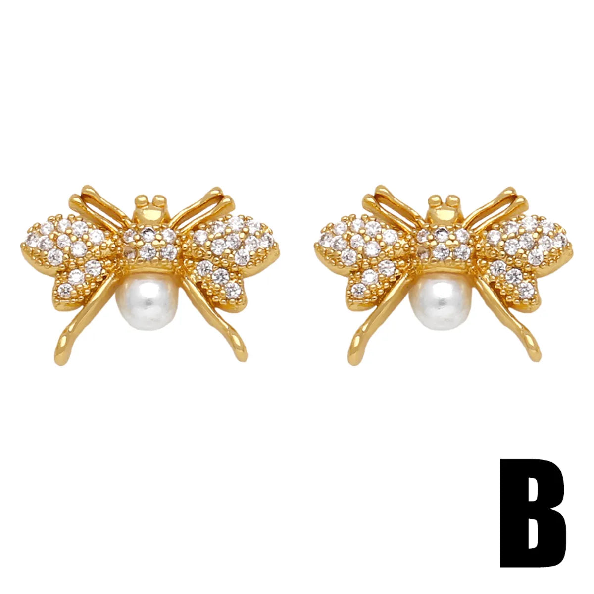 1 Pair Simple Style Star Petal Bee Plating Inlay Copper Zircon 18k Gold Plated Ear Studs