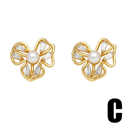 1 Pair Simple Style Star Petal Bee Plating Inlay Copper Zircon 18k Gold Plated Ear Studs