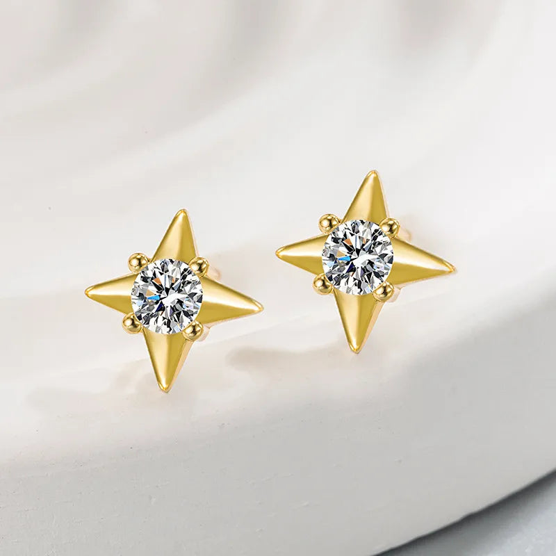 1 Pair Simple Style Star Plating Copper Diamond Ear Studs