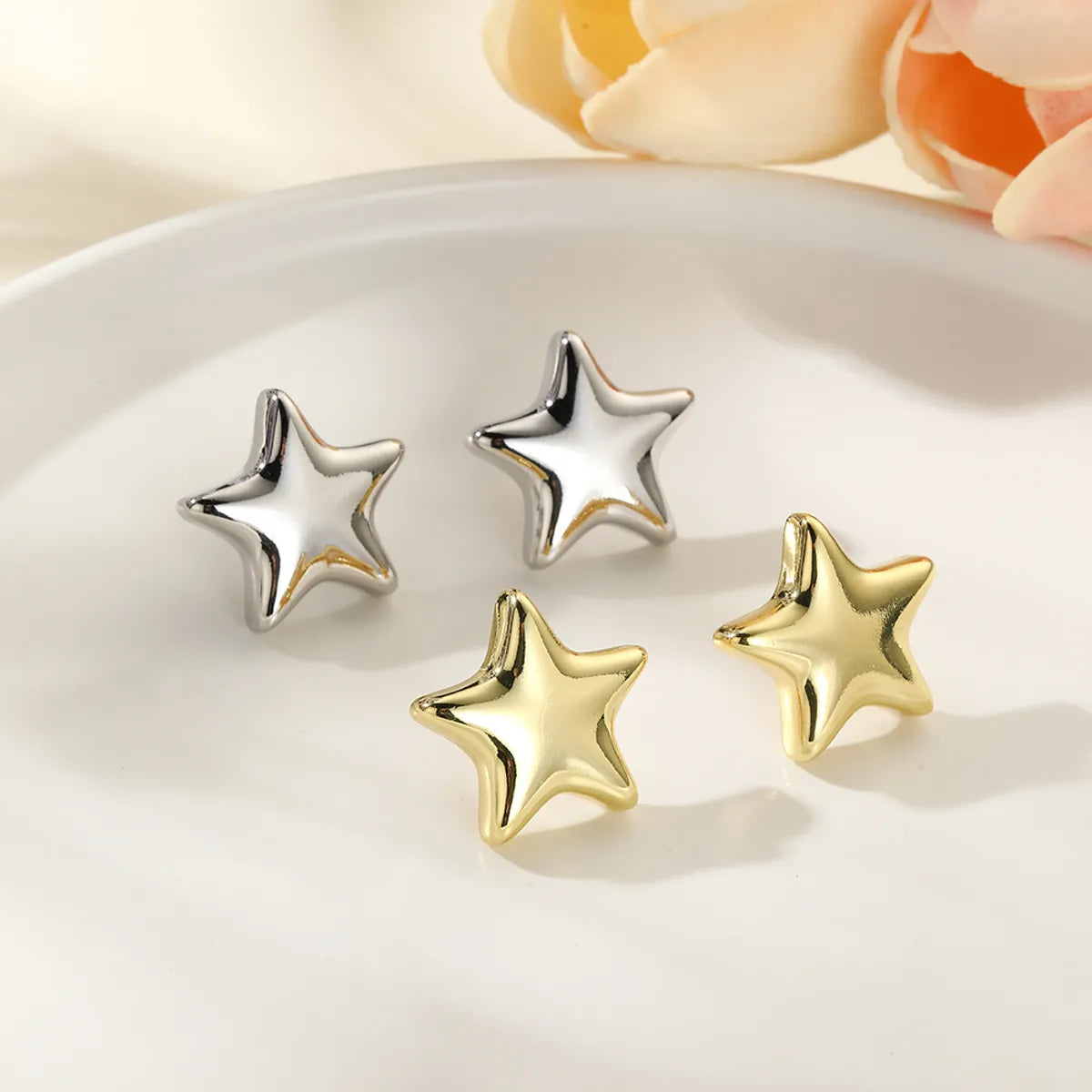 1 Pair Simple Style Star Plating Copper Gold Plated Ear Studs