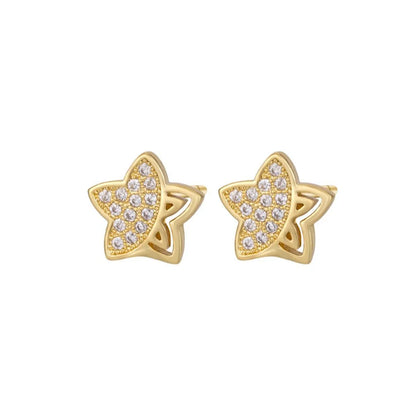 1 Pair Simple Style Star Plating Hollow Out Inlay Copper Zircon Ear Studs