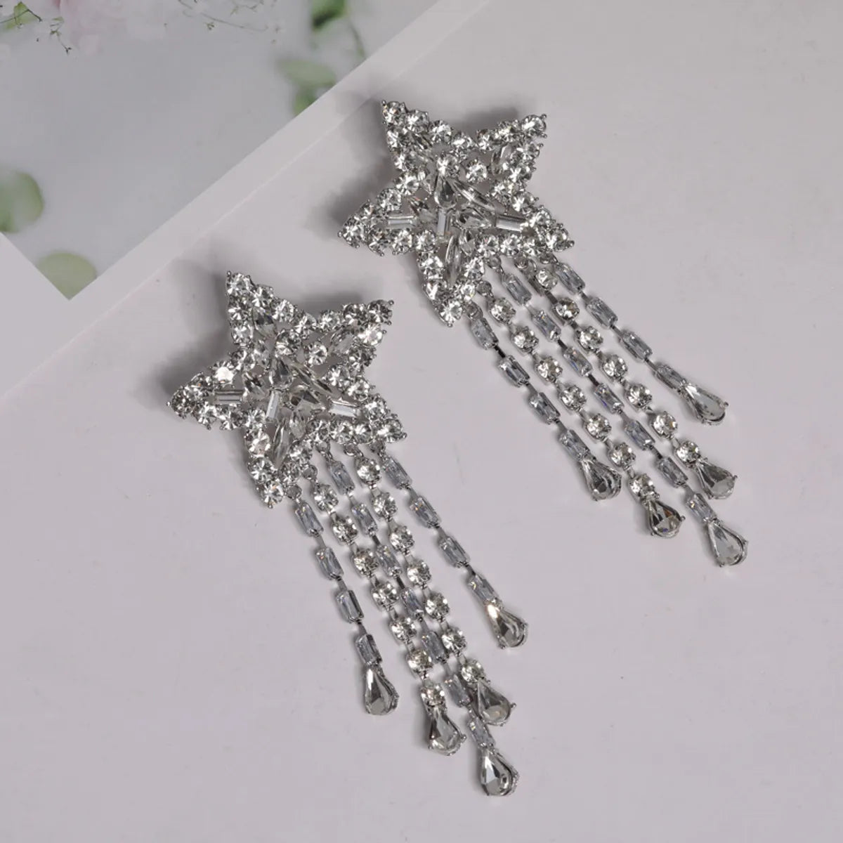 1 Pair Simple Style Star Plating Inlay Alloy Rhinestones Drop Earrings