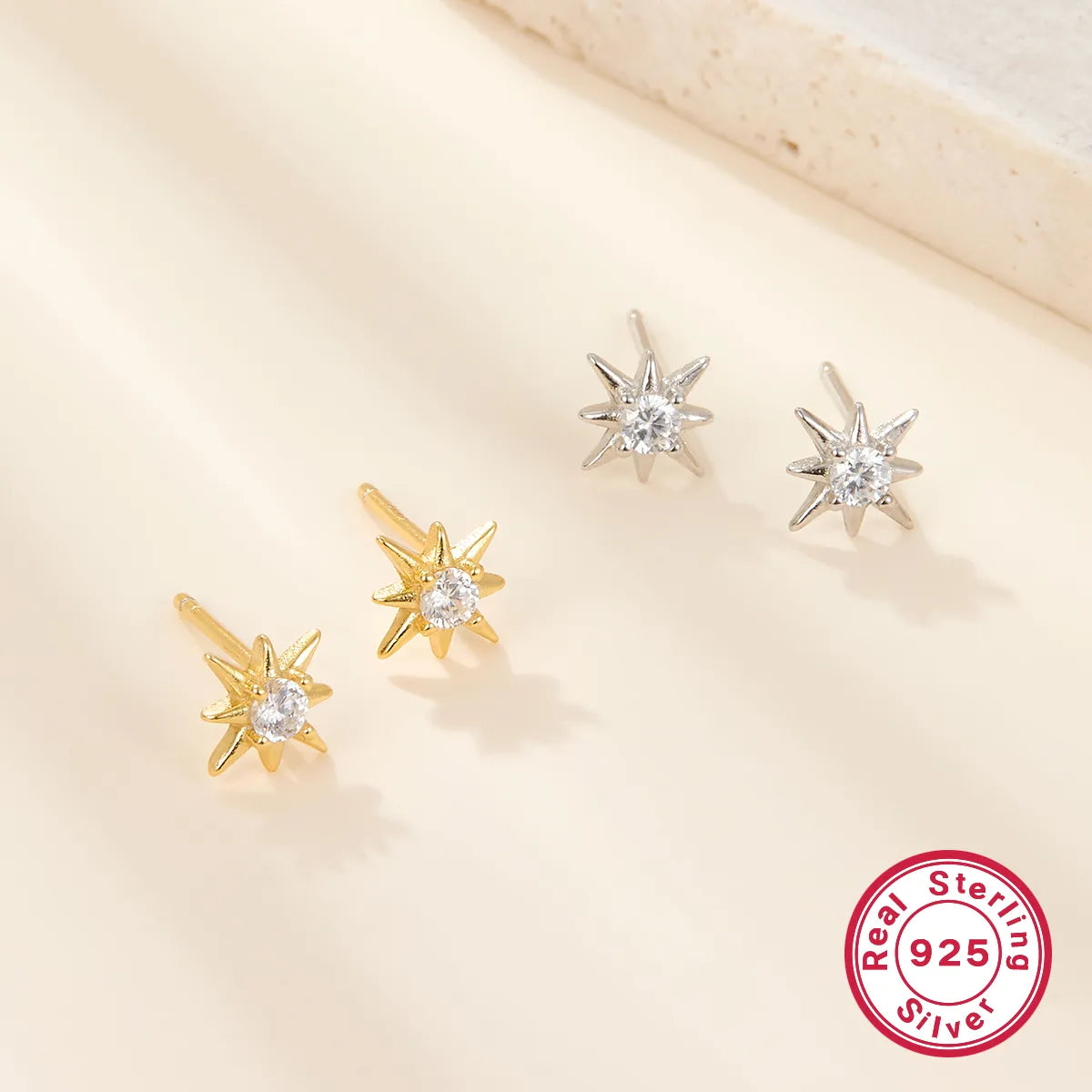 1 Pair Simple Style Star Plating Inlay Sterling Silver Zircon 18k Gold Plated White Gold Plated Ear Studs