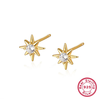 1 Pair Simple Style Star Plating Inlay Sterling Silver Zircon 18k Gold Plated White Gold Plated Ear Studs