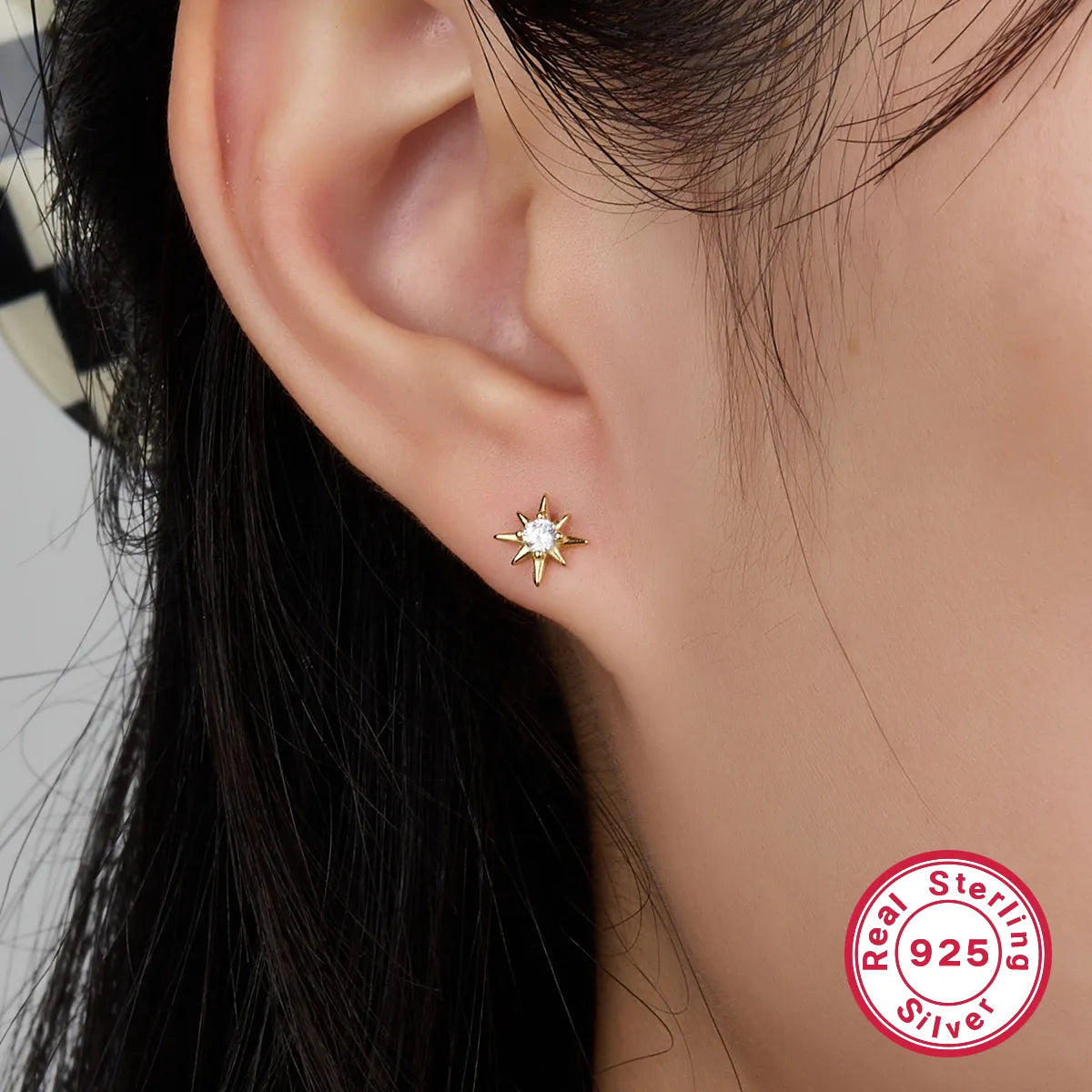 1 Pair Simple Style Star Plating Inlay Sterling Silver Zircon 18k Gold Plated White Gold Plated Ear Studs