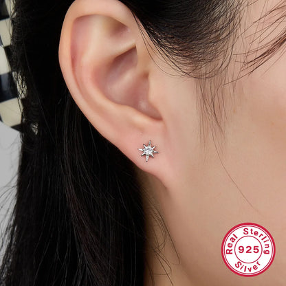 1 Pair Simple Style Star Plating Inlay Sterling Silver Zircon 18k Gold Plated White Gold Plated Ear Studs