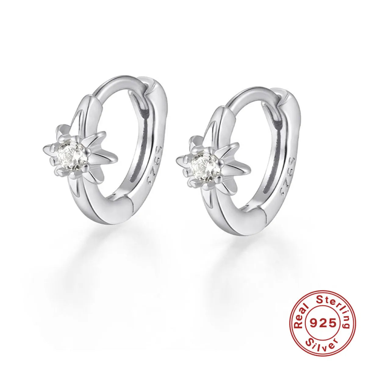 1 Pair Simple Style Star Plating Inlay Sterling Silver Zircon 18k Gold Plated White Gold Plated Earrings