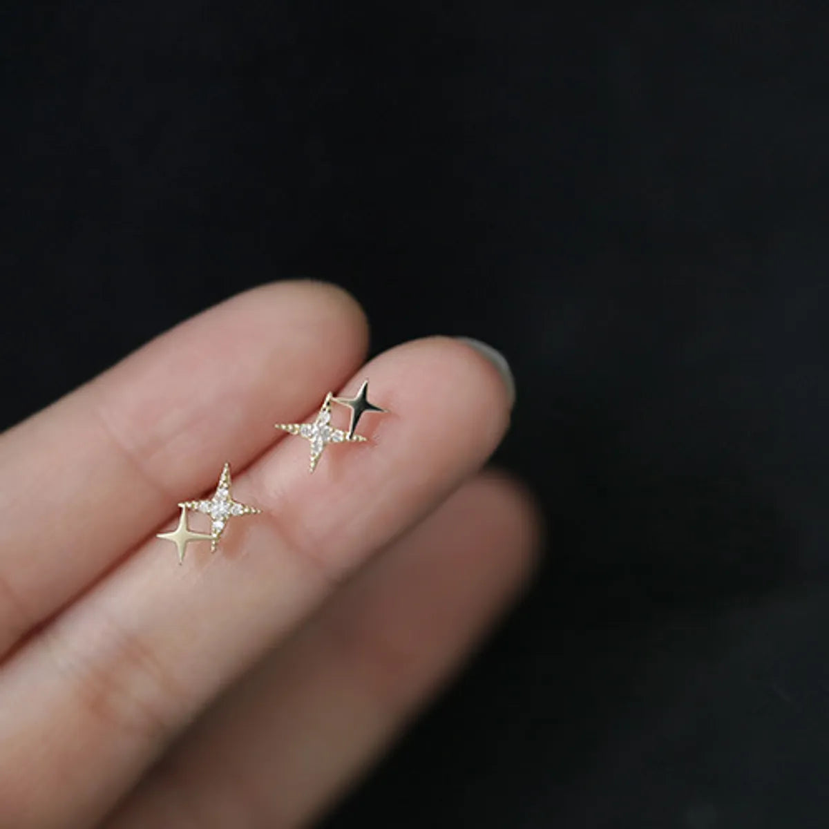 1 Pair Simple Style Star Plating Inlay Sterling Silver Zircon Ear Studs