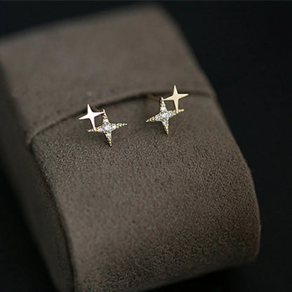 1 Pair Simple Style Star Plating Inlay Sterling Silver Zircon Ear Studs