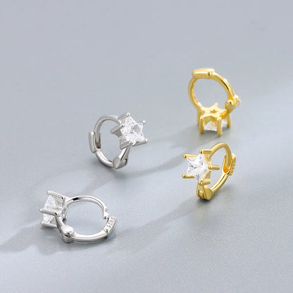 1 Pair Simple Style Star Plating Inlay Sterling Silver Zircon Hoop Earrings