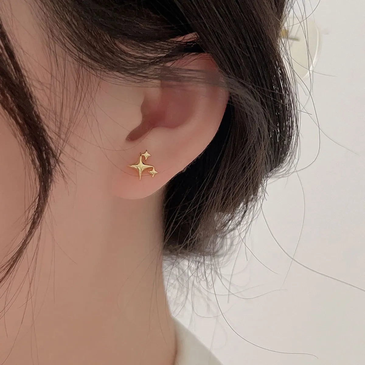 1 Pair Simple Style Star Plating Sterling Silver Ear Studs