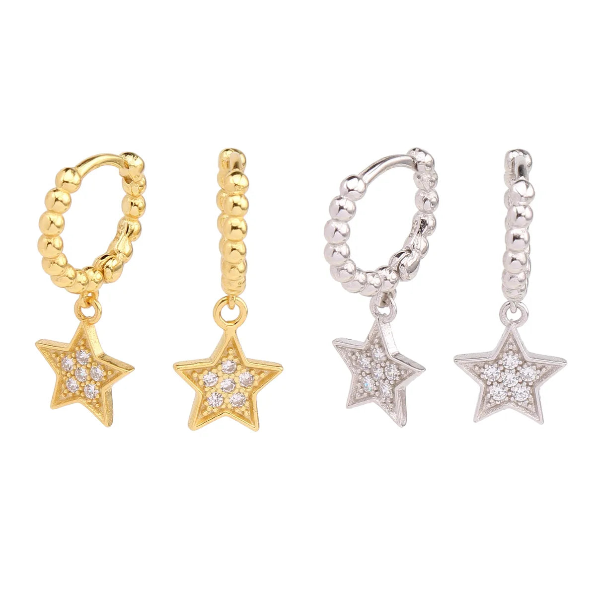 1 Pair Simple Style Star Solid Color Plating Inlay Sterling Silver Zircon White Gold Plated Gold Plated Drop Earrings