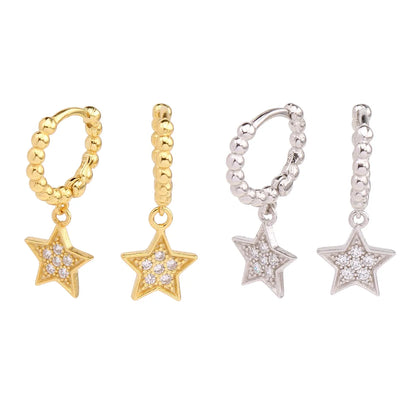 1 Pair Simple Style Star Solid Color Plating Inlay Sterling Silver Zircon White Gold Plated Gold Plated Drop Earrings