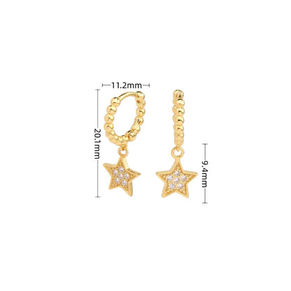 1 Pair Simple Style Star Solid Color Plating Inlay Sterling Silver Zircon White Gold Plated Gold Plated Drop Earrings